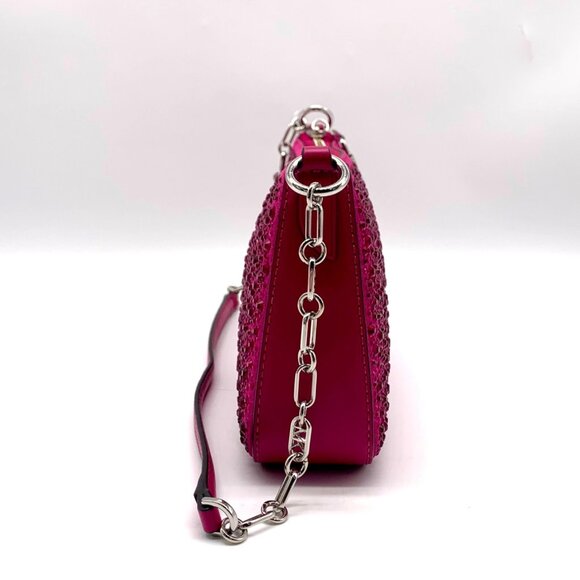 Michael Kors Empire Medium Pink Embellished Suede Chain Link Pouchette Bag - Picture 3 of 12